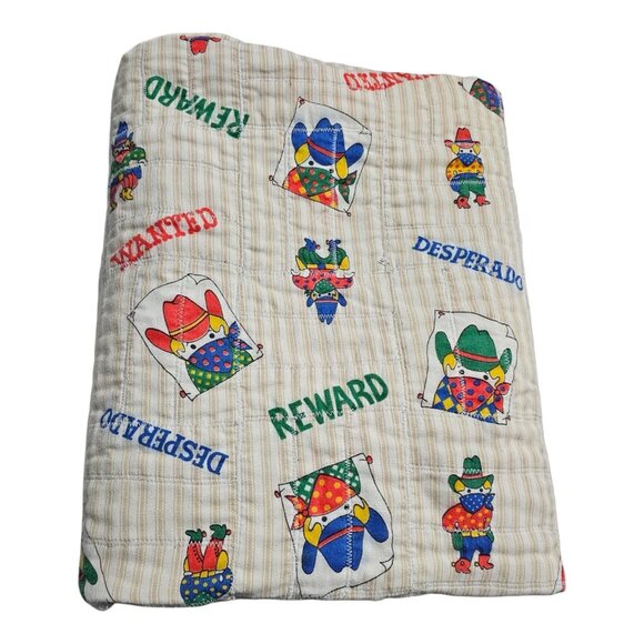 Vintage Handmade Children Quilt Western Cowboy Reward Desperado Wanted Blanket - Picture 10 of 11